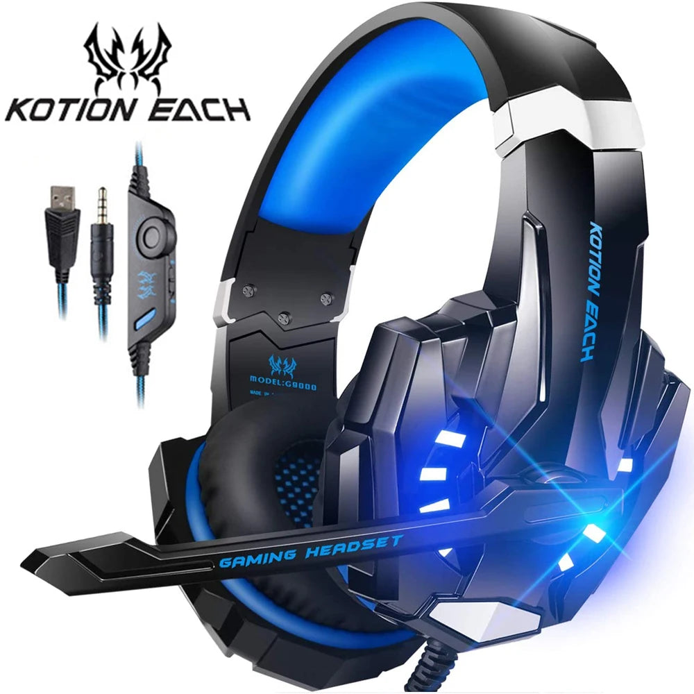 Casque gaming stéréo basse profonde avec microphone — éclairage LED, compatible PS4, ordinateur portable, PC