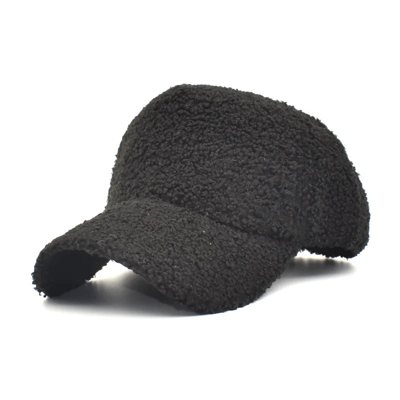 Plush Lamb Wool Girls Baseball Cap, Women's Warm Adjustable Size Trendy Teddy Hats for Women, New Winter Collection
