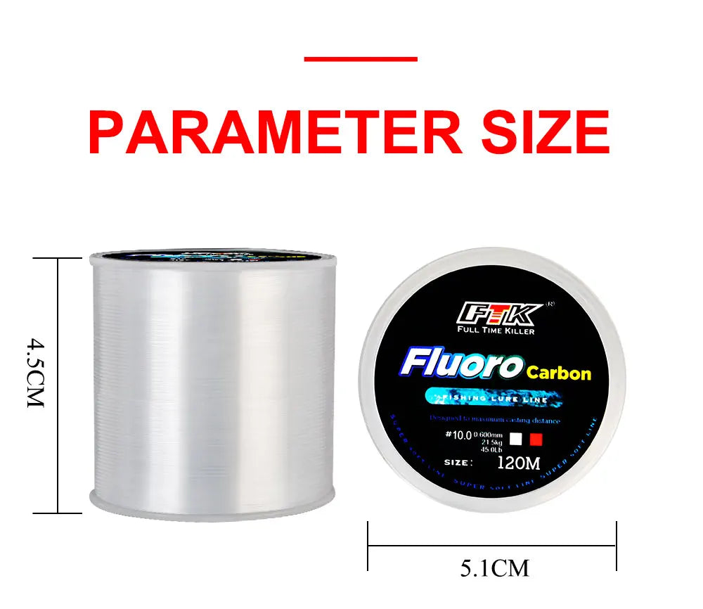 Ligne de pêche à revêtement fluorocarbone, 120m, 0.20mm-0.60mm, en fibre de carbone, fil de leurre, coulant, Japon, 7,15-45lb