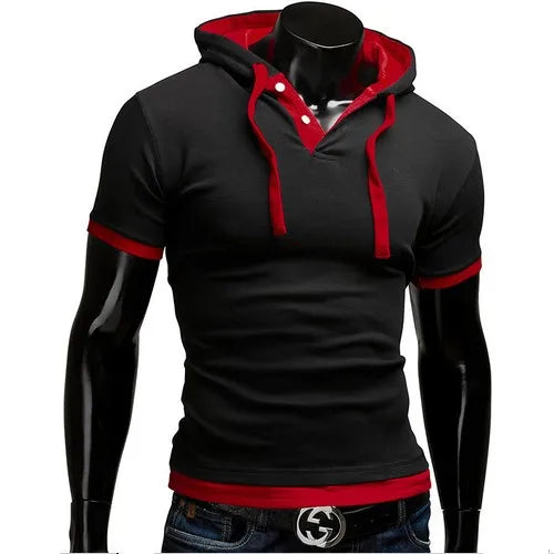 T-shirt homme 2026 été slim fitness — capuche, manches courtes, sportswear, 3XL