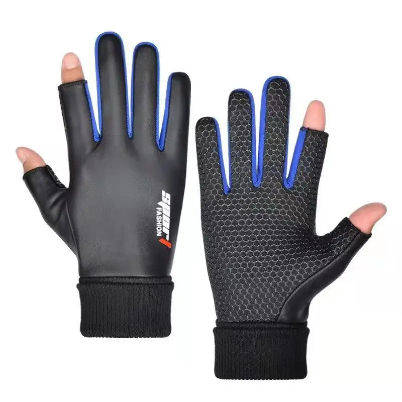 Gants pour hommes automne cyclisme hiver deux doigts velours chaud antidérapant mâle imperméable sport écran tactile randonnée gants de pêche