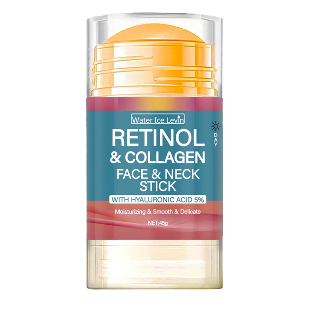 Retinol Collagen Facial & Neck Stick with 5% Hyaluronic Acid, Moisturizing & Firming, Moisture Locking, Day & Night Care, Portable Skincare