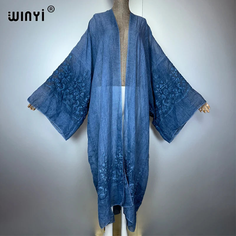 WINYI kimono brodé teint à la main cardigan vêtements de plage robe de soirée abaya dubaï luxe couvertures tenues de plage femmes maxi manteau