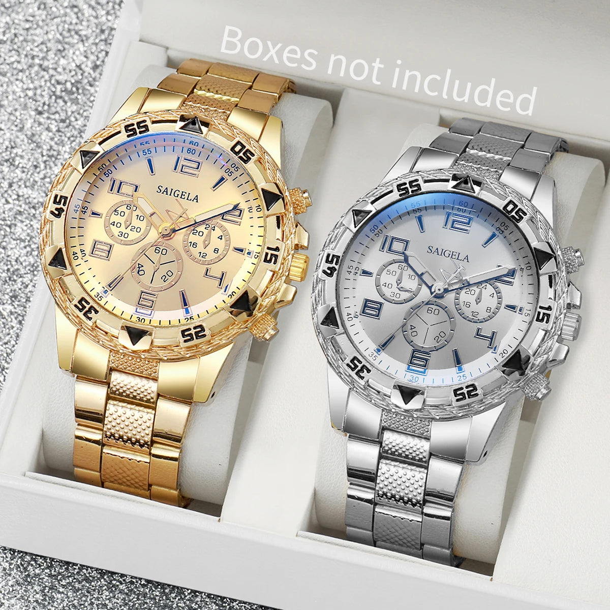 Set of quartz watches for businessmen, Arabic dial, steel strap, men's fashion, no box, 2 pieces per set