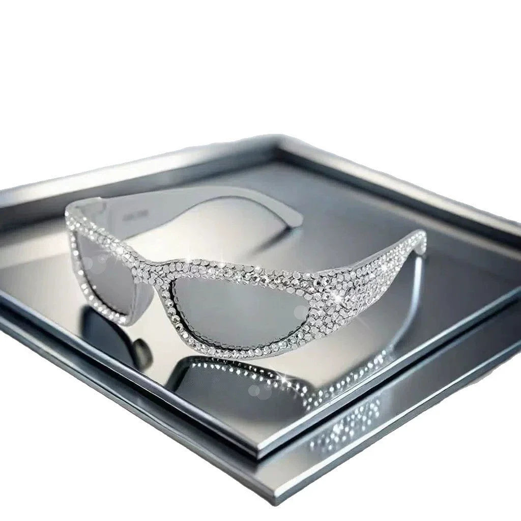 Y2k Full Rhinestone Super Shiny Silver Sunglasses Exaggerated Dense Diamond Bling Shades for Sparkle Party Sunglasses
