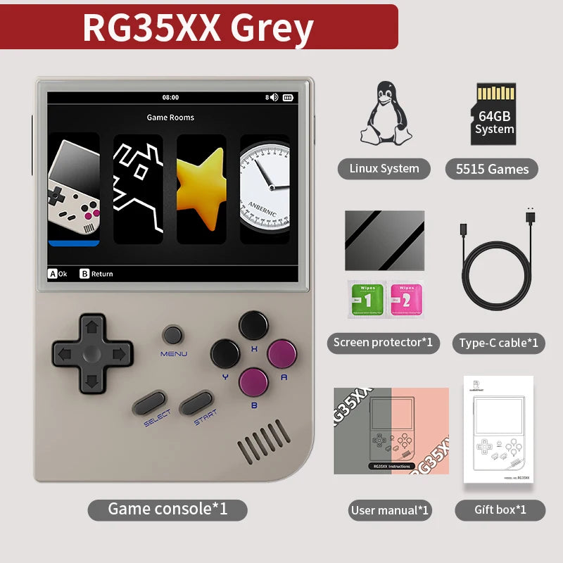 Console de jeu rétro portable — écran IPS 3,5", Linux, WiFi, Bluetooth, HDMI, 5000+ jeux, 64 Go