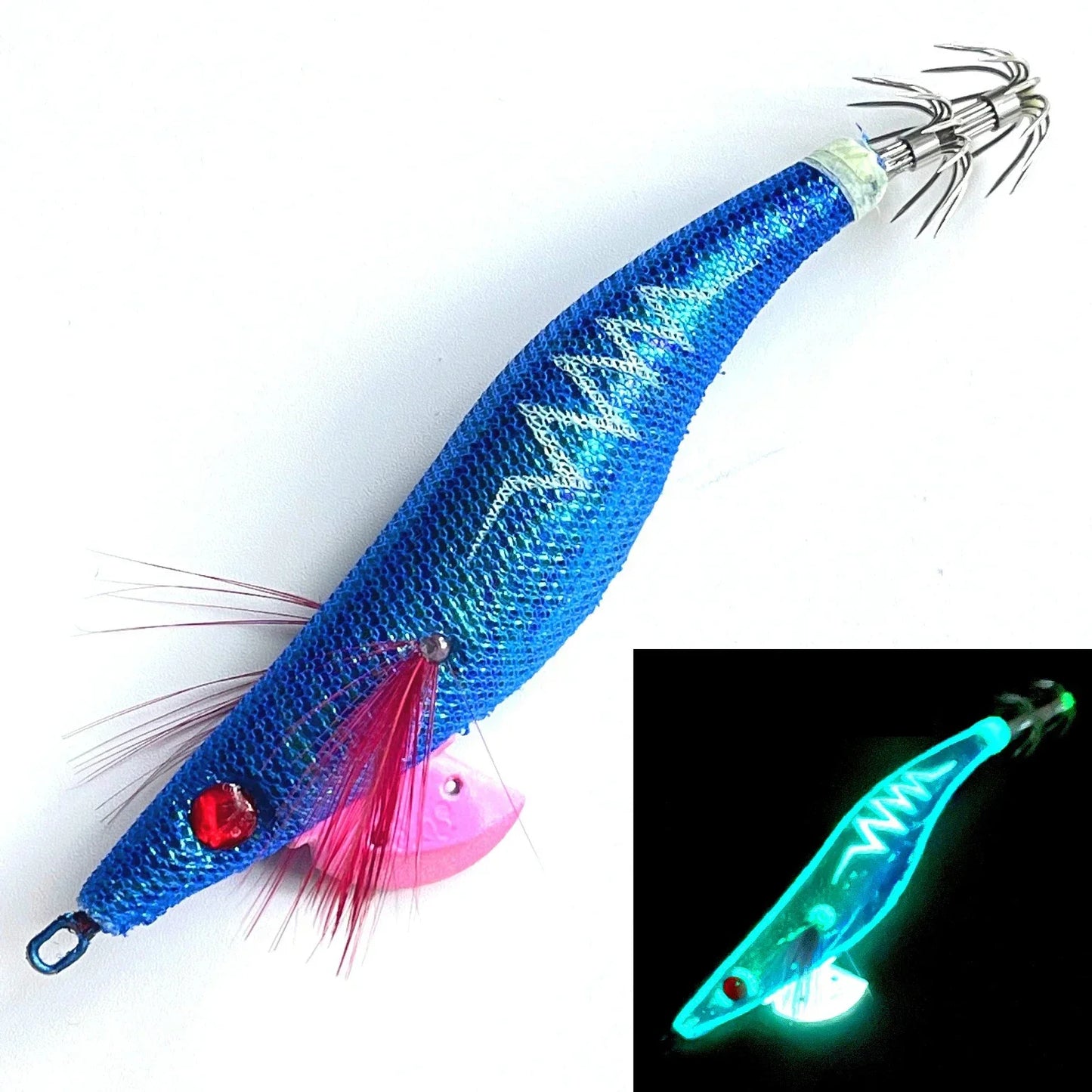 Appât phosphorescent en bois pour la pêche à la seiche, gabarits de calmar, crochets de gabarit de poulpe, léger et noctilucent, taille 3.5 #, 21g