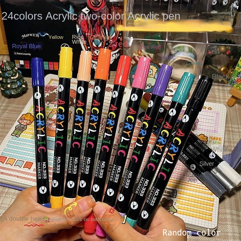 Marqueurs de peinture acrylique professionnels à 48 couleurs, double pointe fine et pinceau, adaptés à la pierre, au bois, à la calligraphie