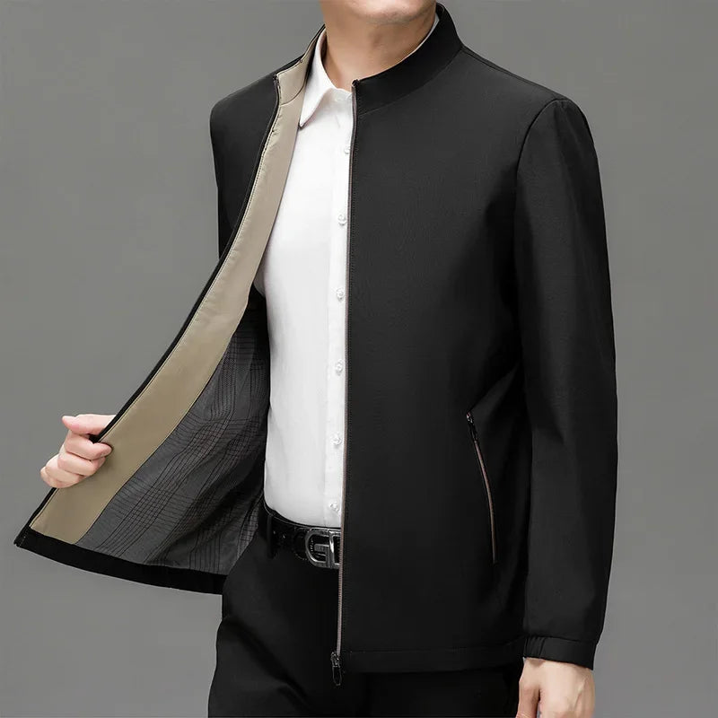 BROWON Men's Casual Daily Jacket Solid Color Stand-up Collar Work Business Wear-Resistant Autumn Jacket for Men's Commuting