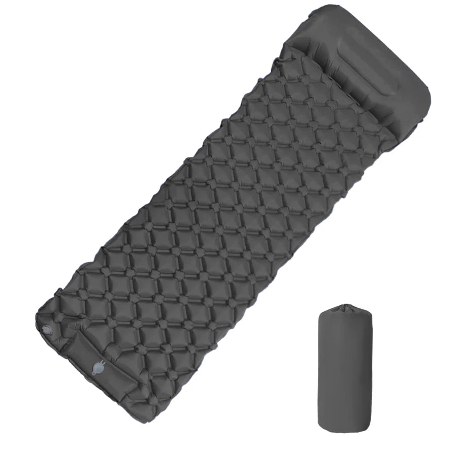 Matelas gonflable de camping en plein air, coussin de couchage avec oreillers, polymères d'air ultralégers, pompe de gonflage intégrée, randonnée