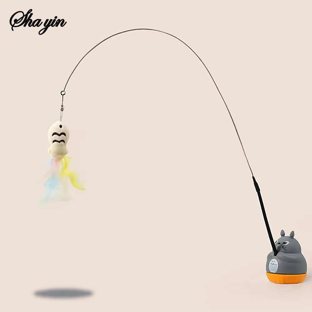 Bâton de pêche et de taquin pour petits chats, rotation à 360 degrés avec cloches à plumes et fil d'acier, 1 pièce