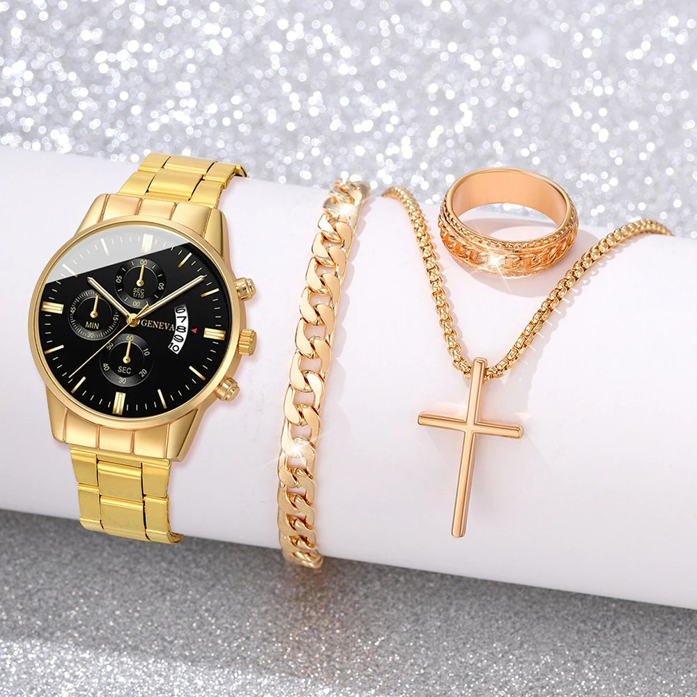 Men's Fashion Stainless Steel Watch Luxury Calendar Quartz Wristwatch Men's Business Watches for Men Clock Men's Watch