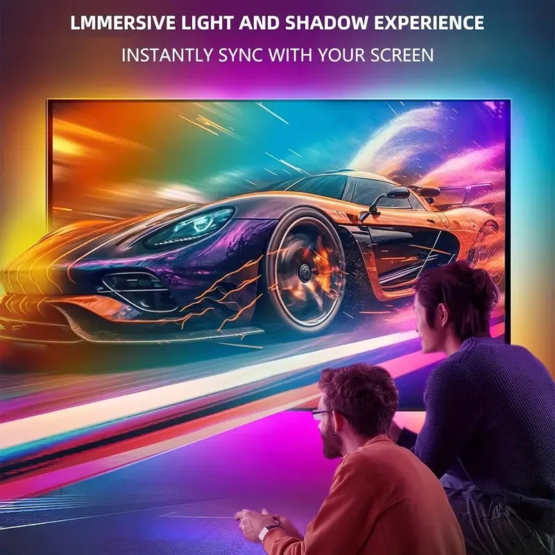 Tira de luces LED RGBIC para TV con cámara, control por aplicación, sincronización de música, luces inteligentes para sala de juegos, iluminación ambiental de 55 a 75 pulgadas