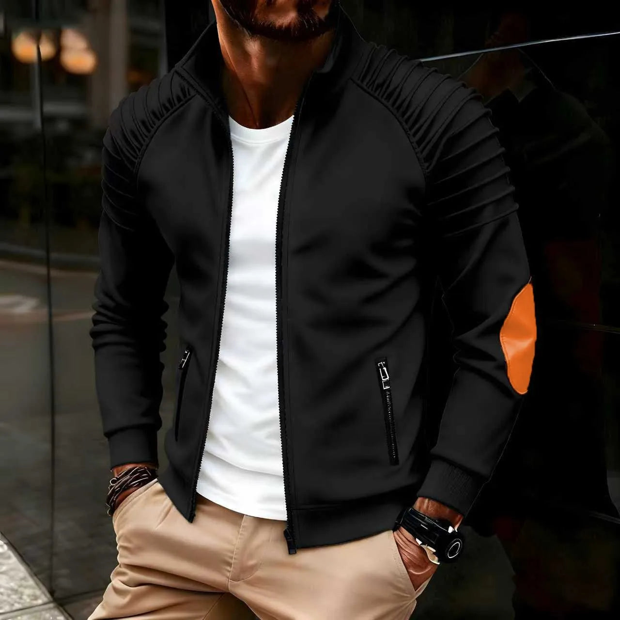 Printemps/automne multicolore épaule col plissé décontracté à la mode veste de transport quotidien pour hommes