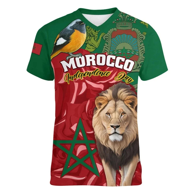 3D Moroccan T-Shirt Moroccan Flag Graphic Emblem T-Shirt for Men Casual Wear Unisex Short Sleeve Gym Fitness V Tops
