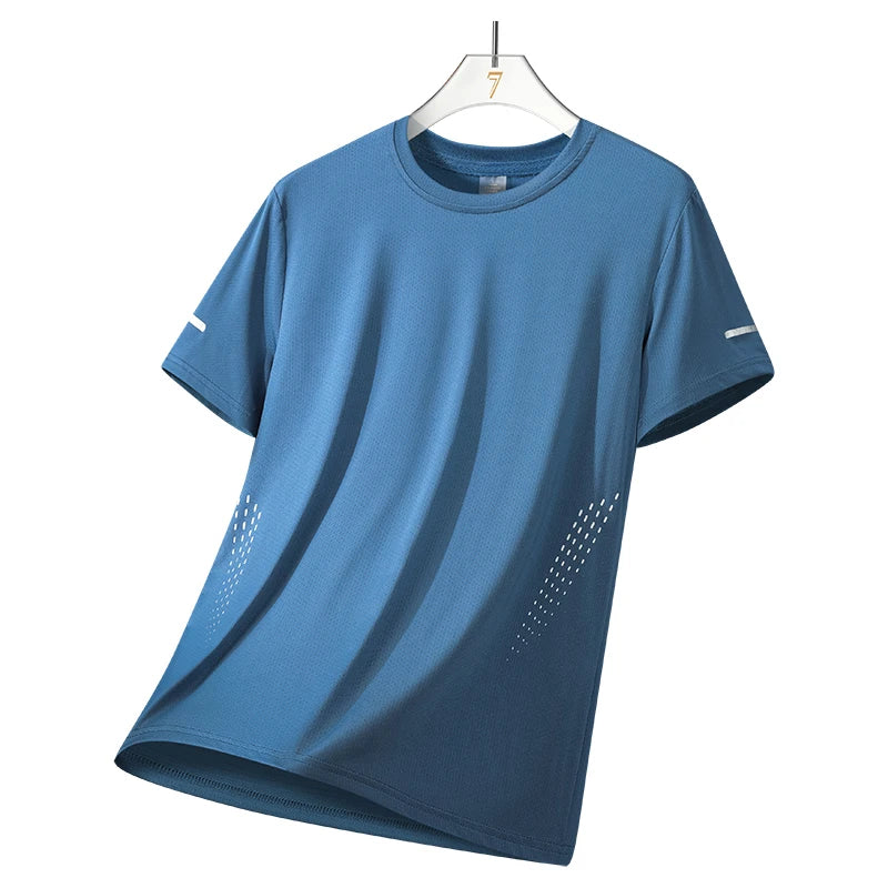 CHRLCK hommes course séchage rapide T-shirts respirant randonnée pêche T-shirts élasticité douce Sports de plein air chemise courte été