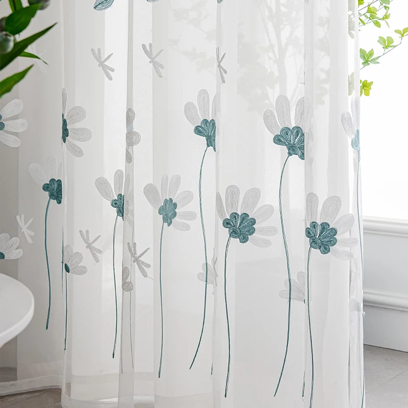 Petite rideau de gaze brodé de fleurs coréennes, pour chambre à coucher et salon, 1 pièce