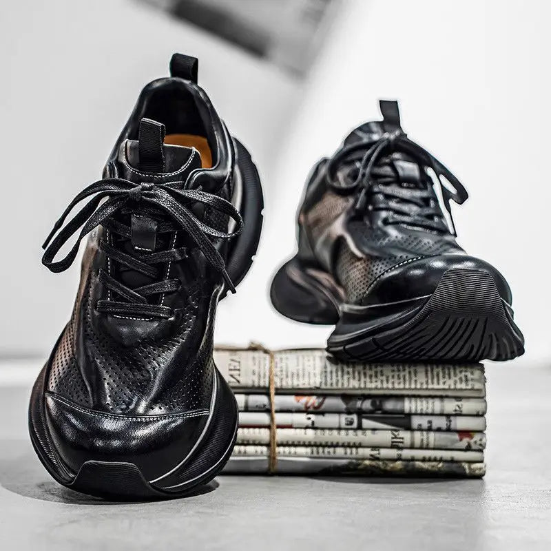Men's Retro Winter Sneakers, British Style Luxury Casual Leather Shoes, Lightweight, for Outdoor Leisure, New Collection 2025