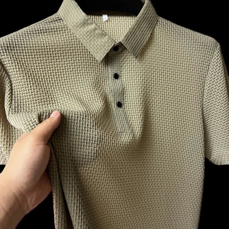 Summer New Men's Lapel Hollow Short-sleeved Polo T-Shirt Ice Silk Breathable Business Fashion Male T-Shirt Brand Clothing