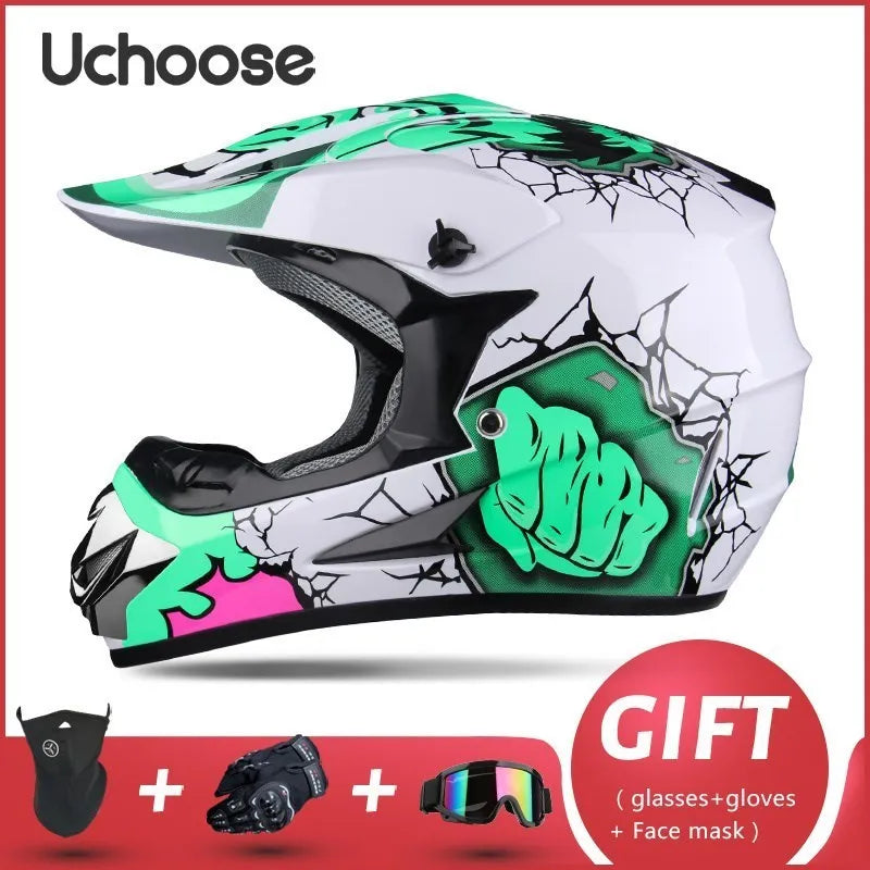 Casque de moto tout-terrain professionnel pour adultes et enfants, casque de moteur de course DOT de descente, cadeau gratuit