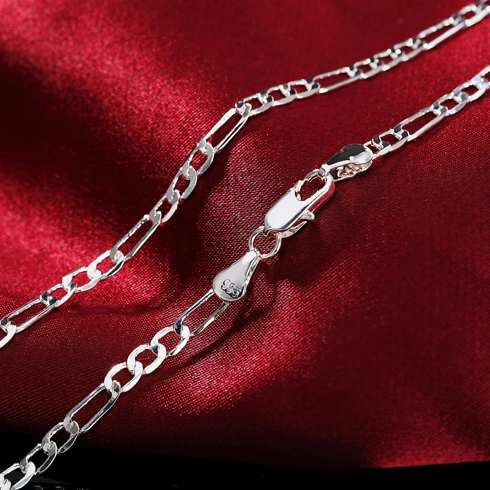 Noble New Arrival 925 Silver 4MM Chain Men Women Bracelet Necklace Jewelry Set Lady Christmas Gifts Wedding Charms