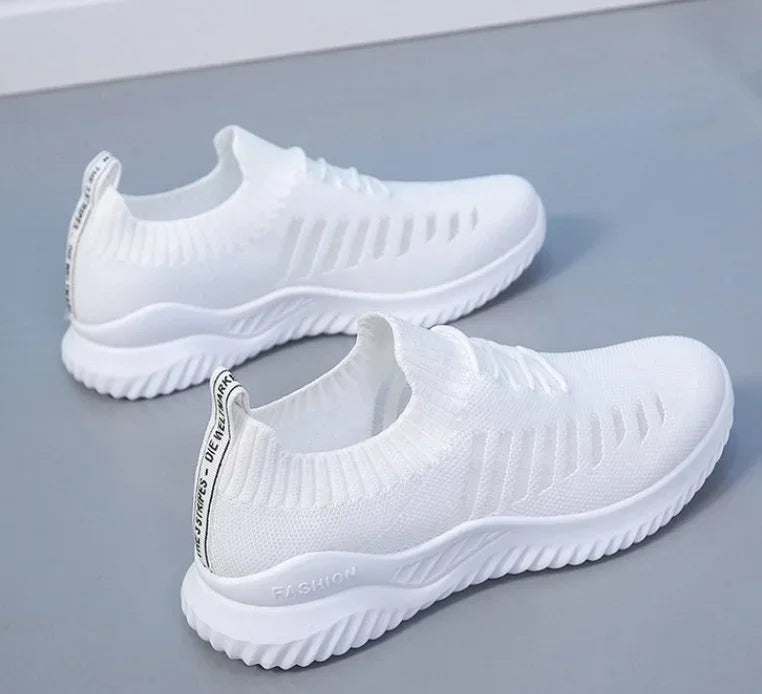 Baskets d’Été Femme Course — Tennis Maille Légère Blanc Rose Jaune