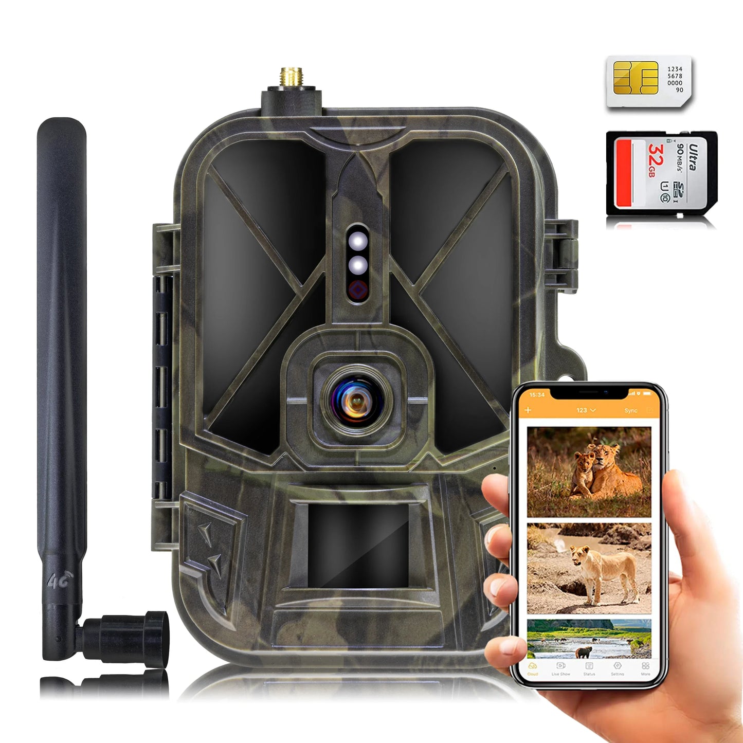 Caméra de chasse à vision nocturne 4G avec suivi et contrôle par application, batterie Li-ion 8000 mAh, 120° ° Caméra de surveillance sans fil Cloud Service Game Scout