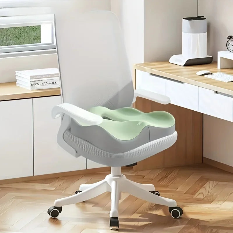 Memory Foam Seat Cushion, 1pc, 3D Ergonomic Support | Light Green and Grey, Washable Polyester, Car/Office Essentials