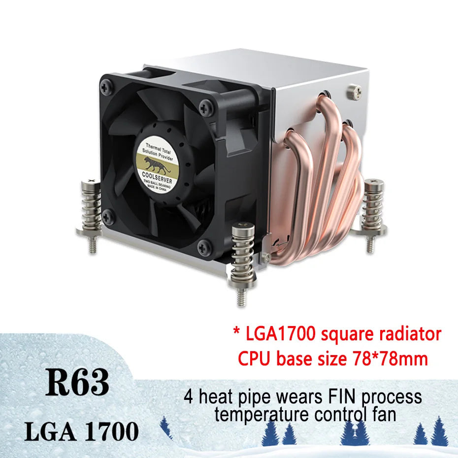COOLSERVER R63 4 Heatpipe 2U Refroidisseur de processeur de serveur Ventilateur de refroidissement pour ordinateur de bureau pour Intel LGA2011 1700 115X AMD AM4