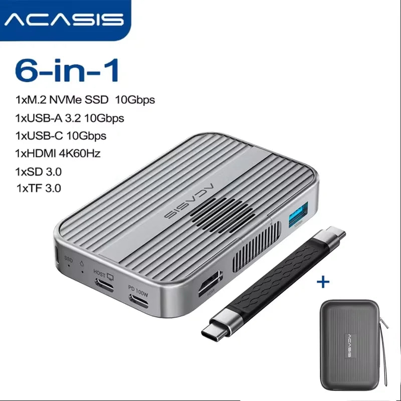 Boîtier SSD NVMe M.2 magnétique Acasis 10 Gbit/s et station d'accueil USB-C TF/SD 3.0 4K 60 Hz pour iPhone 17/17 Pro/iPhone 16/16 Pro