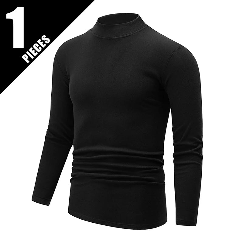 Haut Col Semi-Haut Manches Longues Homme — Sport Fitness Chaud Automne Hiver