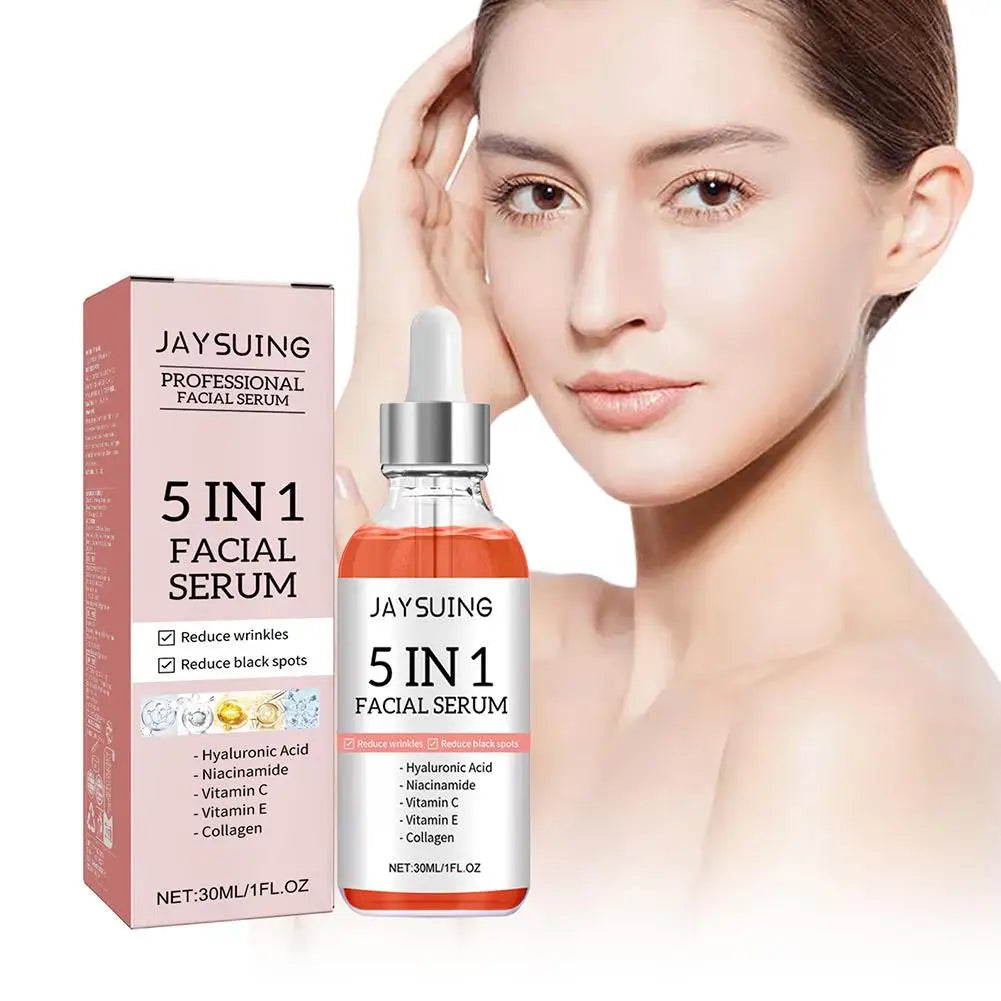 Sérum Visage Raffermissant 5 en 1 — Vitamine C, Acide Hyaluronique & Éclaircissant