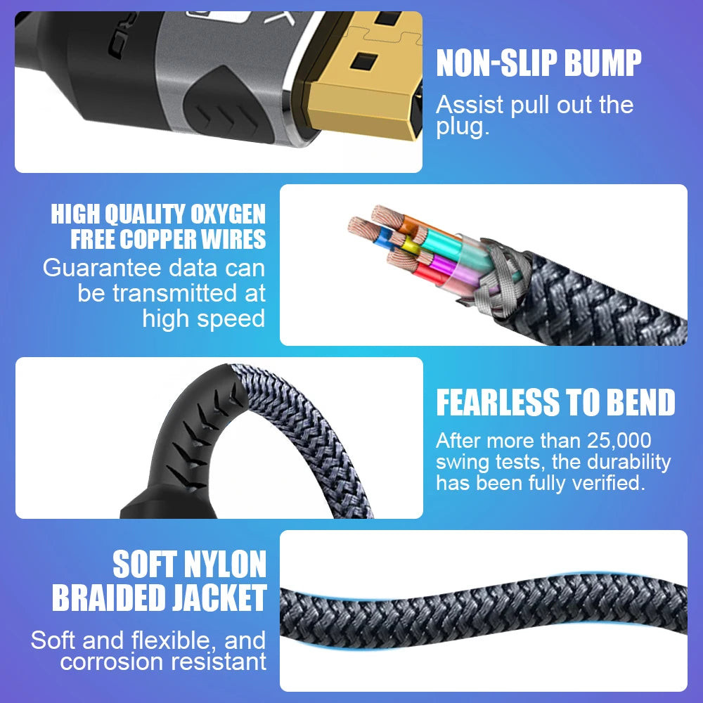 8K HDMI 2.1 Cable 48Gbps High-Speed Braided HDMI Cord - 4K@120Hz 8K@60Hz, DTS:X, HDCP 2.2 & 2.3, HDR 10 Compatible for Laptop/PS5
