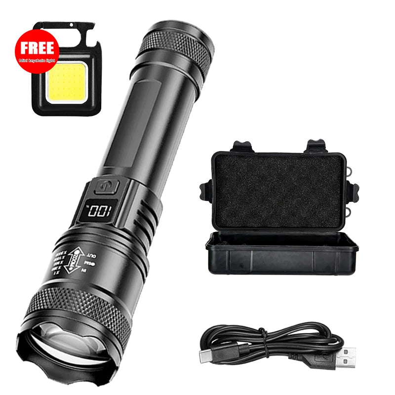 Lampe de poche LED Ultra lumineuse 2000LM type-c Rechargeable longue portée Zoom torche tactique extérieure d'urgence Camping pêche lanterne