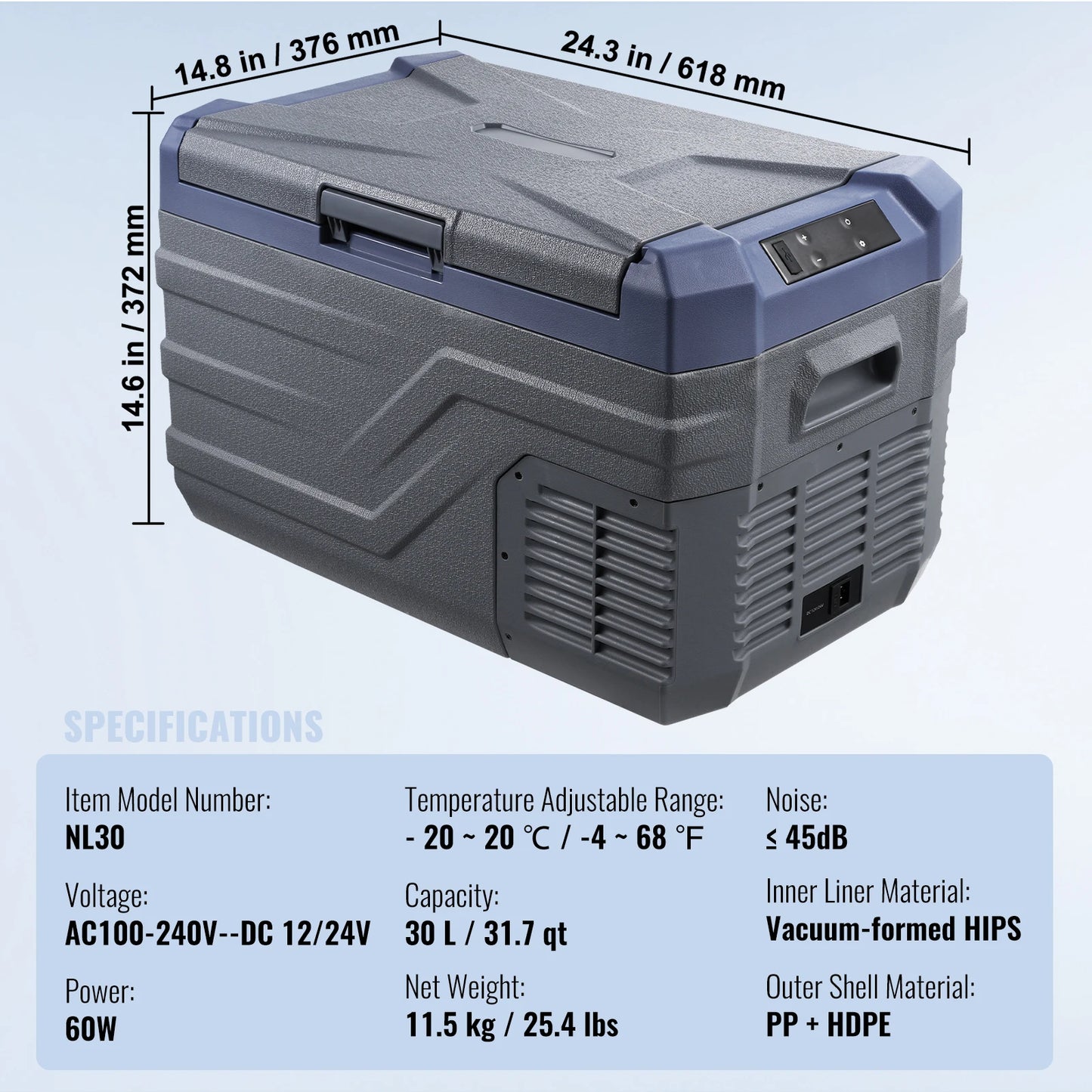 SucceBuy Refrigerador de Coche Portátil de 30/37/45L, Congelador de Zona Única y Enfriador con Compresor Ligero Incorporado para Camping al Aire Libre y RV