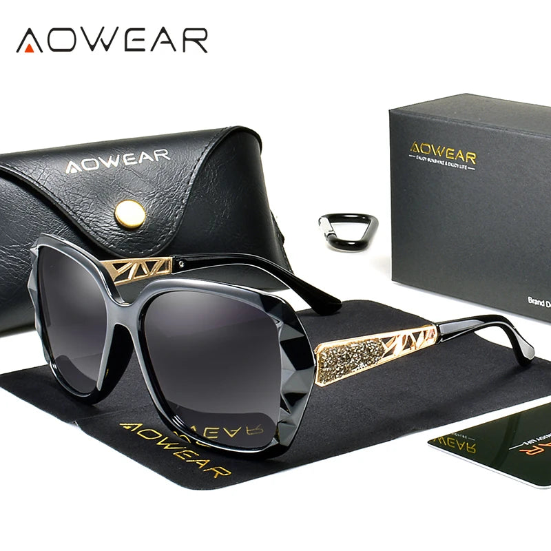 AOWEAR Vintage Pink Mirror Sunglasses Women Polarized Square Gradient Sunglasses for Ladies Clear Oversized Sun Glasses