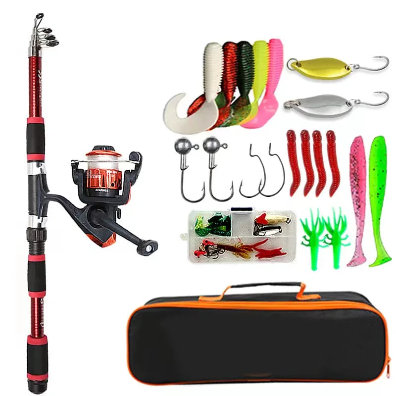 Kit Complet de Canne à Pêche avec Hameçons, Moulinet Spinning, Télescopique, Voyage, Nouveauté