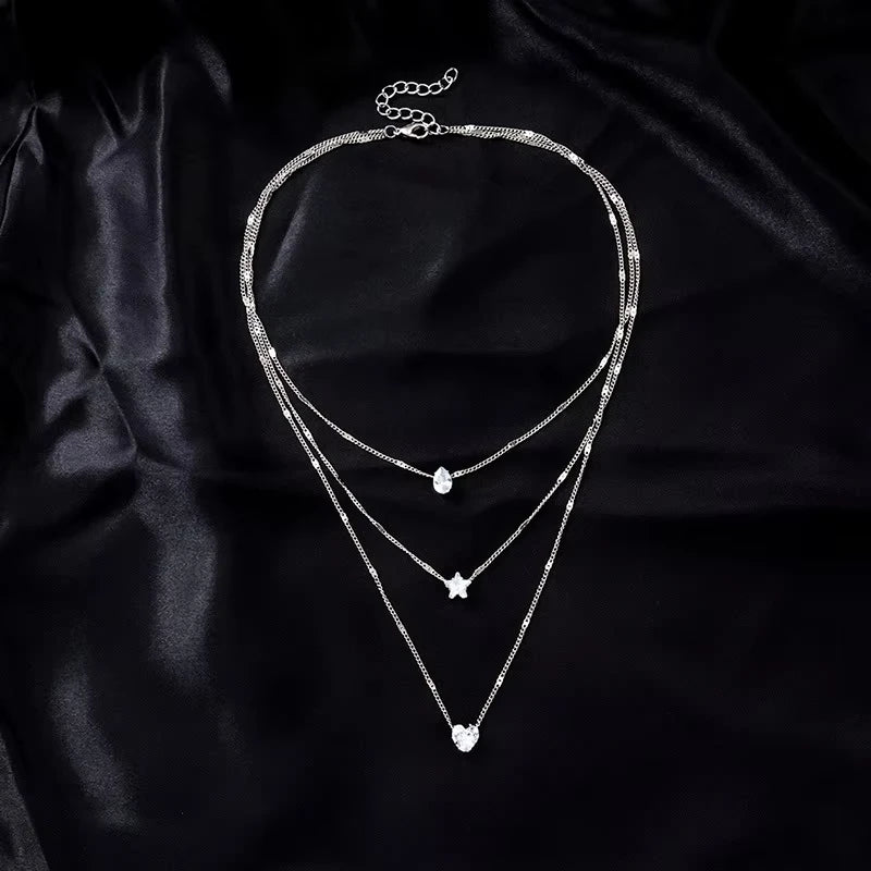 Women's Zircon Pendant Necklace, Multi-layer Chain, Choker, Fashionable, Shiny, Party Jewelry, Gift