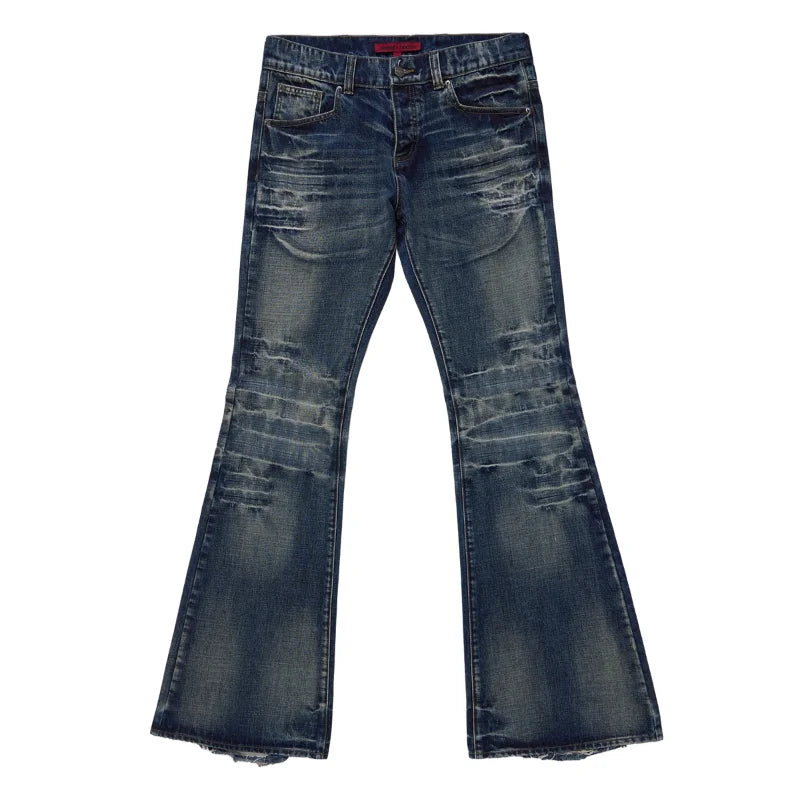 Y2K Blue Flared Jeans Vintage Washed Men Women Bootcut Gothic Jeans High Street Unisex Streetwear Retro Baggy Wide Leg Pants