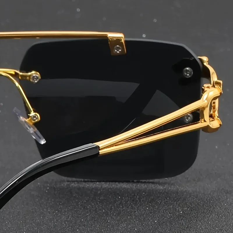 Lunettes de soleil noires sans cadre — hommes, femmes, voyage, plein air, vintage, mode dorée