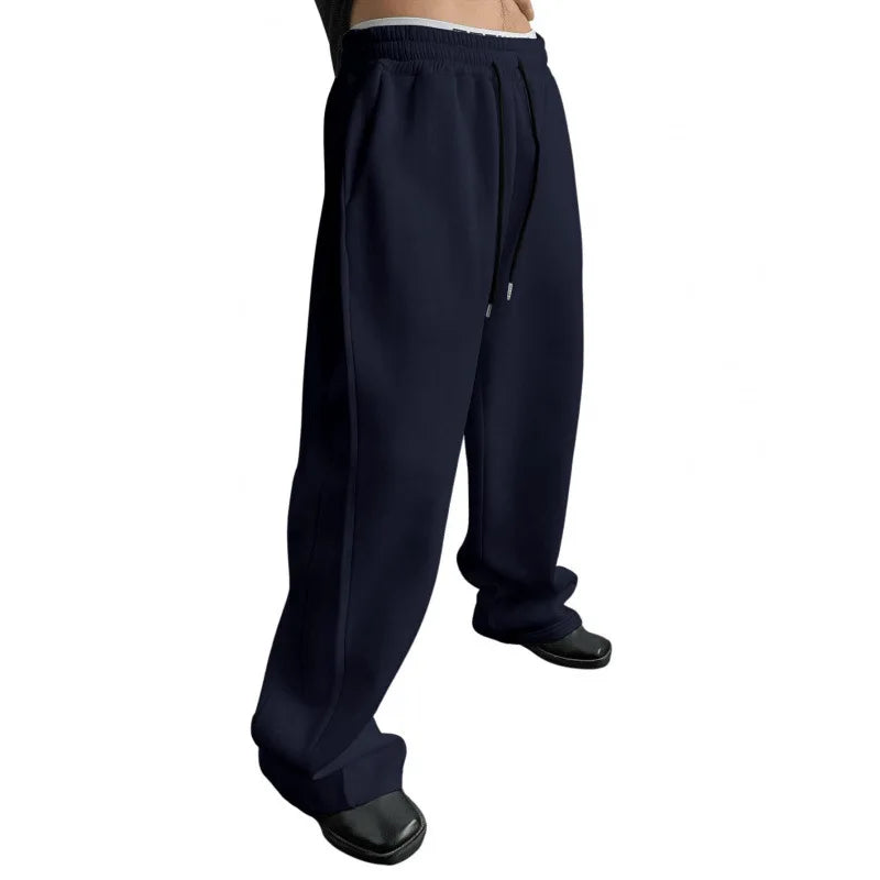 Pantalon hygiénique de couleur unie pour hommes, taille droite avec cordon de serrage, jambe large, coupe ample avec poches, pantalon de sport polyvalent, 2025