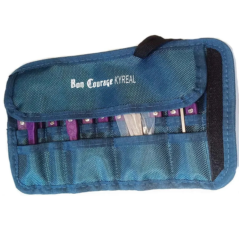 Outil de serrurier professionnel — 11 crochets en acier inoxydable 0,4mm, manche bleu-violet
