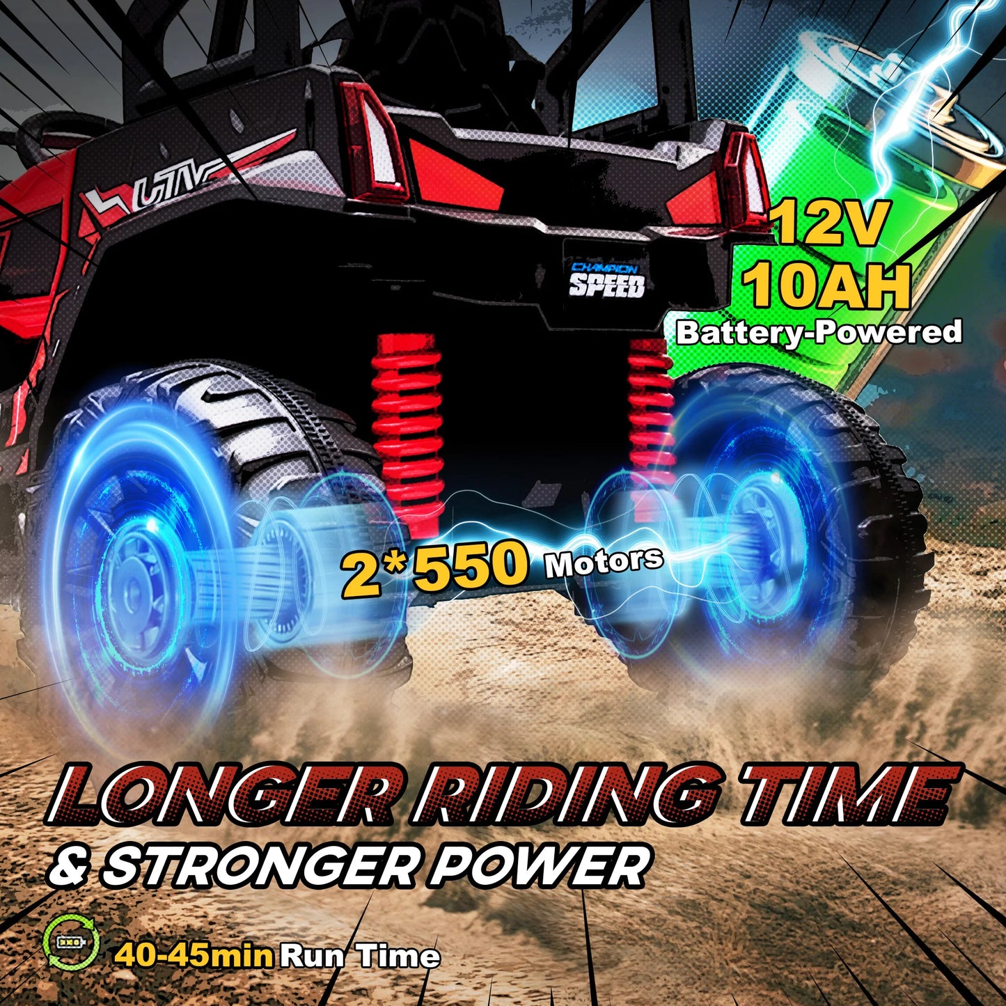 Coche eléctrico ATV para niños con suspensión real y mando a distancia, rojo