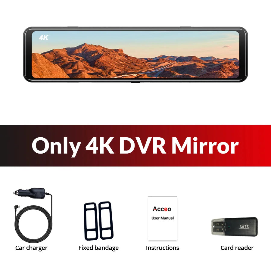 E-ACE A45P 4K WiFi GPS Car DVR 12 Inch Touch IPS Screen Park Rearview Optioanl Reversing Camera Dashcam Video Recorder