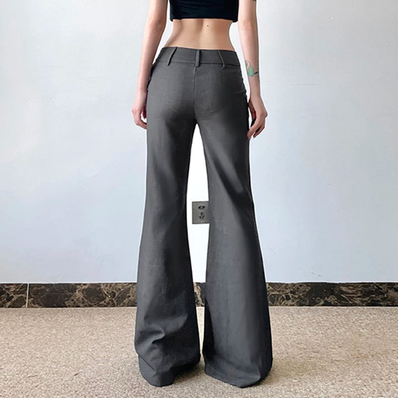 Pantalon de costume basique ajusté pour femme, tenue de bureau, couleur unie, Y2K, élégant, mode, taille basse, évasé, automne et printemps, 2025