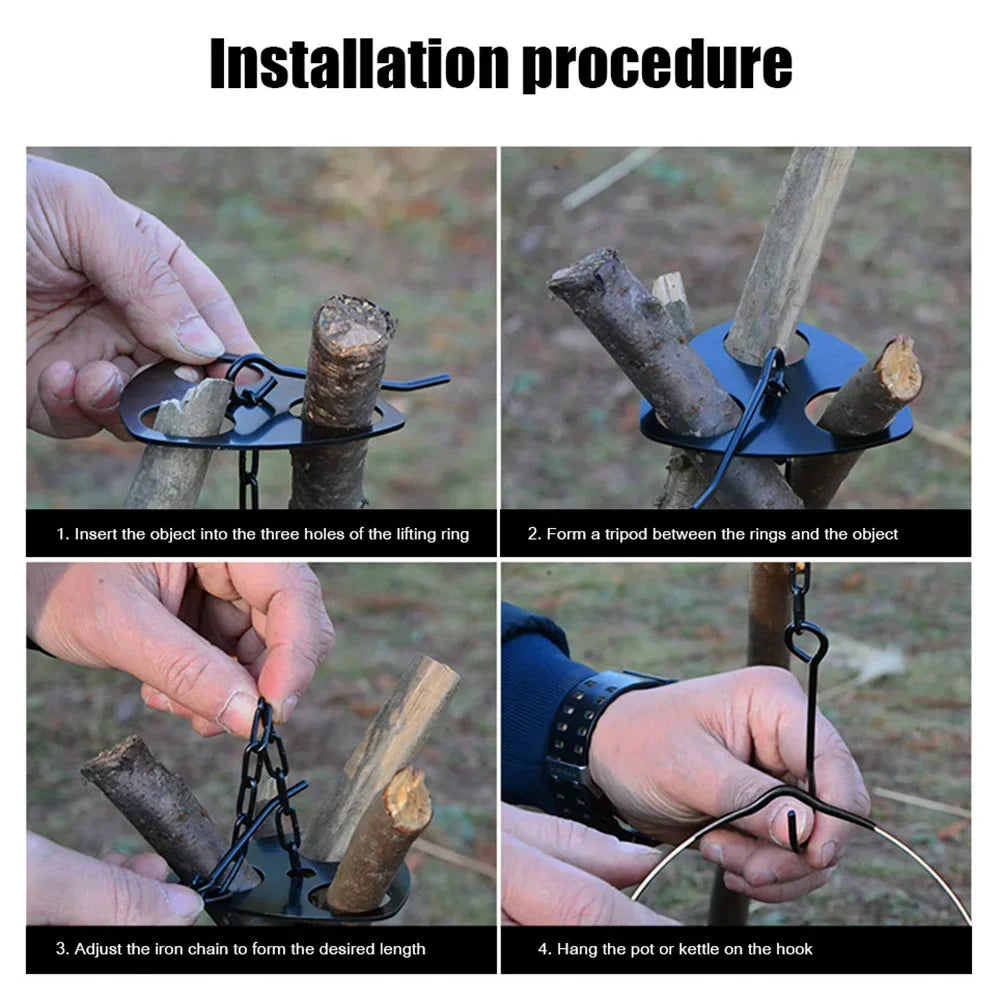 Trépied barbecue camping en acier inoxydable – Support suspendu portable et détachable pour feu de joie