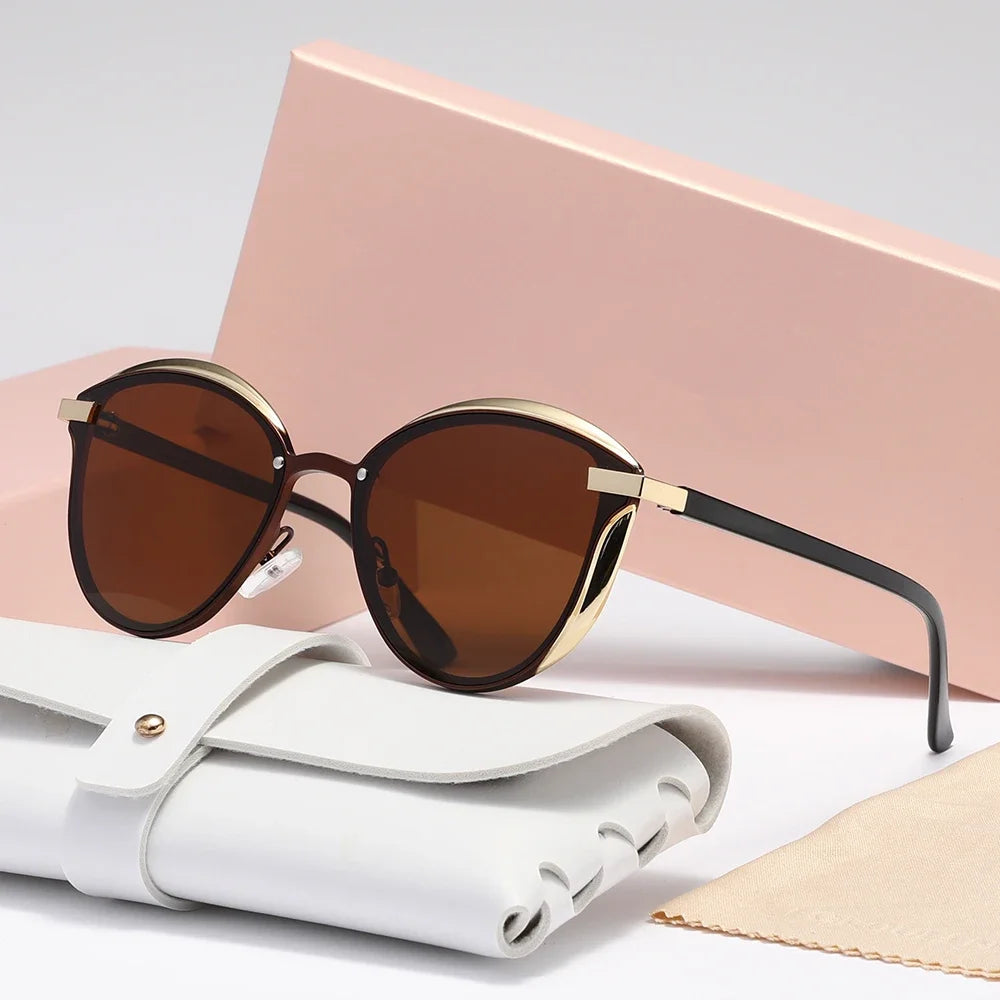 Women's Polarized Sunglasses Luxury Round Sunglasses for Women Ladies Cat Eye Shade Sunglasses Women