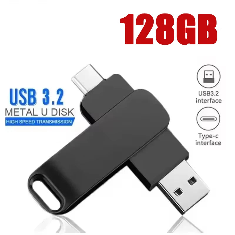 Clé USB 3.2 2-en-1 pour Xiaomi, 512 Go, disque U 256 Go, haute vitesse, en métal, étanche, Type-C, clé USB, lecteur USB