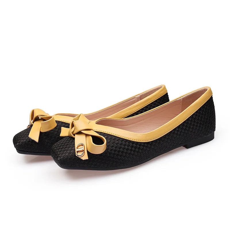 Women's shoes 2025 new woven knot square toe women's ballet flats soft sole large size women's fashion shoes Chaussure Femme