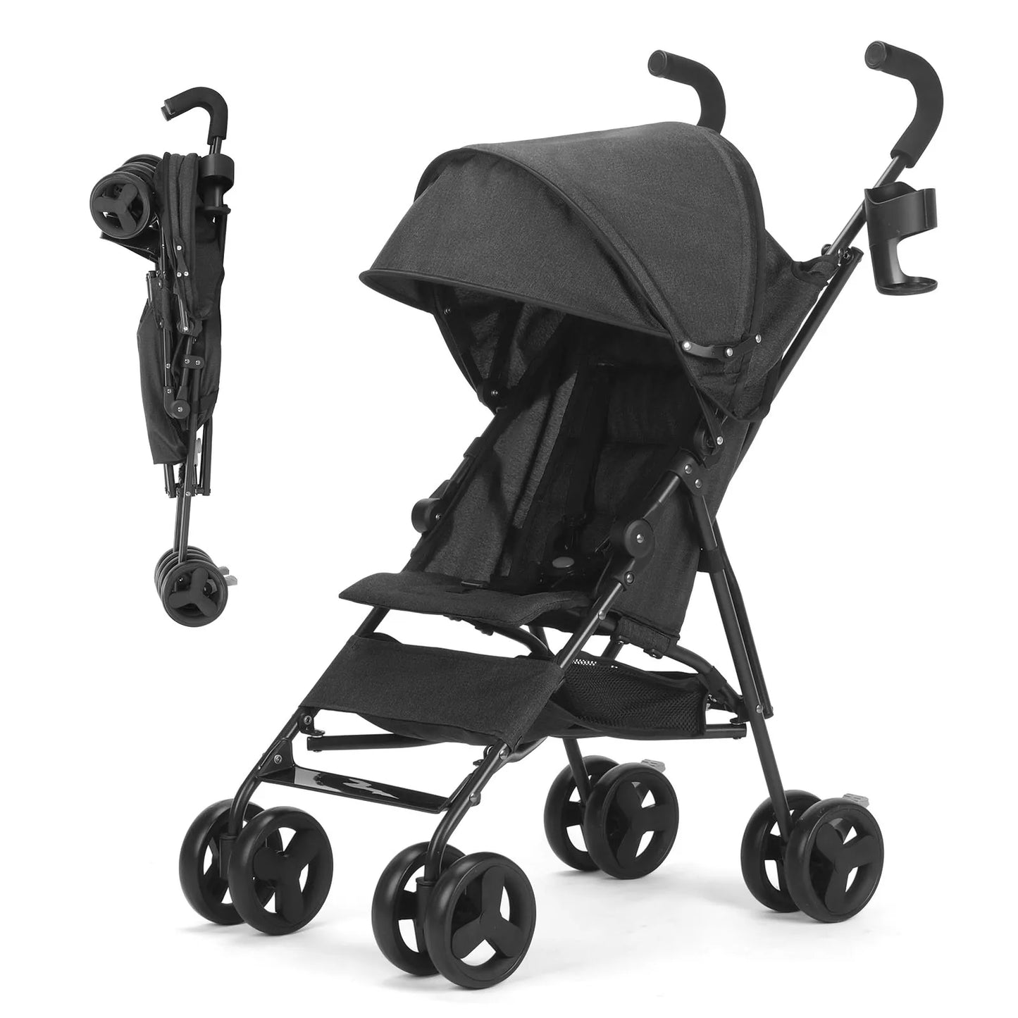 Cochecito de bebé plegable ligero de gran visión, puede sentarse o acostarse, cochecito de viaje portátil con amortiguación en las cuatro ruedas